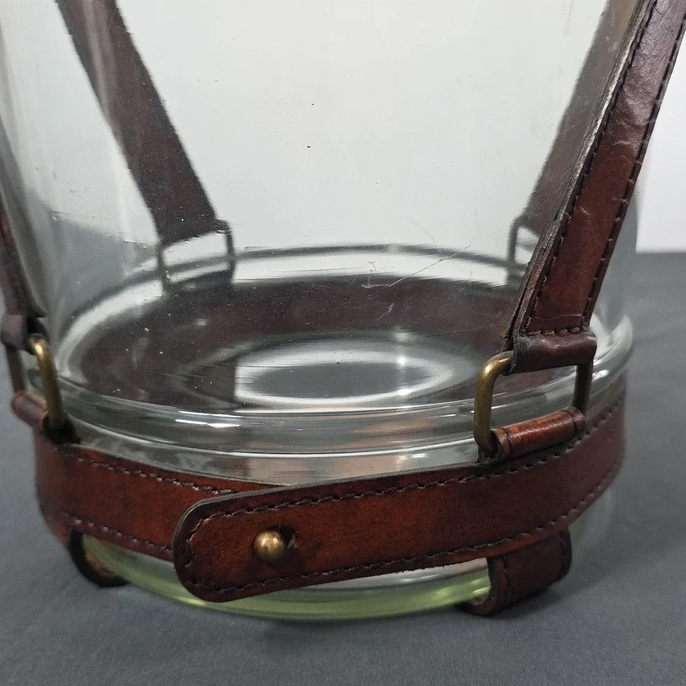 Wesley Leather and Glass Wine Cooler Vintage Cabin Lodge Decor Man Cave‎